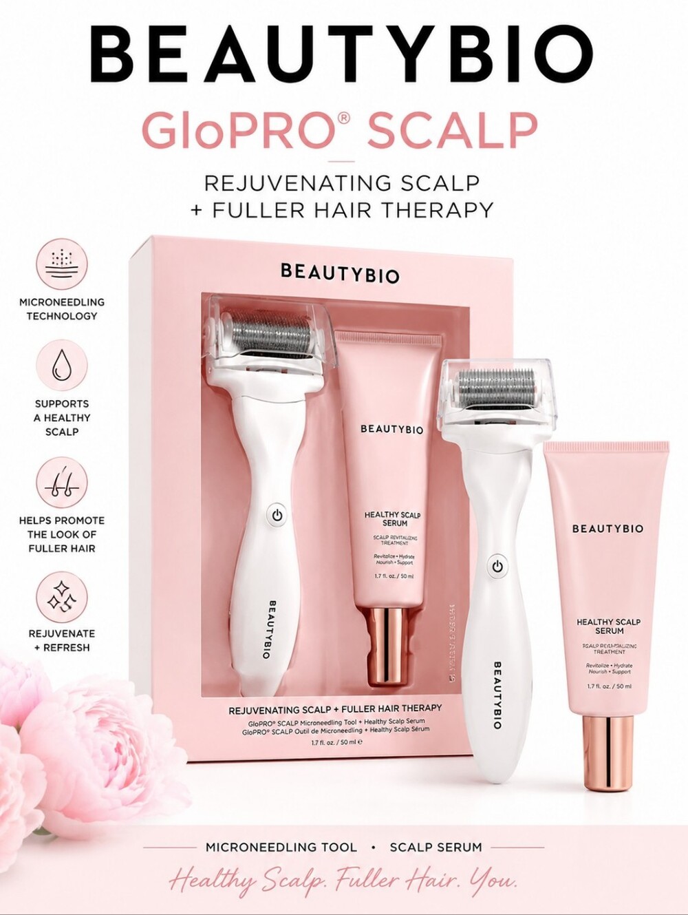 BeautyBio GloPRO Scalp Microneedling Tool + Healthy Scalp Serum Set NIB